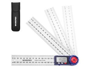 WORKPRO Rapporteur d'Angle Numérique 200 mm 2-en-1 avec Règle en Acier Inox, Mesure d'Angle 360° avec Écran LCD Clair, Outil de Précision pour Menuiserie, Découpe et Bricolage