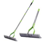 WORKPRO Râteau à Chaume 38 cm, Râteau Robuste pour Pelouse, Râteau à 19 Dents avec Manche Télescopique 1,78 m, Tête Réglable, Râteau de Défeutrage pour Éliminer Feutre, Débris et Aérer la Pelouse