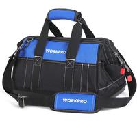 WORKPRO Sac à Outils 16 Pouces, Sac à Outils Robuste Multi-Poches avec Base Rigide en Plastique Imperméable, Sac à Outils Électromécanicien Robuste à Ouverture Large avec Bandoulière Réglable