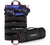 WORKPRO Sac à Outils Enroulable en Toile, Rouleau à Outils 57 * 36CM | 2 Poches Détachables et 4 Poches Zippées, pour Siège Arrière et Porte-outils à Suspendre, Electricien/Menuisier
