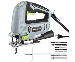 WORKPRO Scie Sauteuse Electrique Filaire 600W avec 6 Vitesses Variables, Changement de Lame sans Outil, Coupe en Biseau à±45°, avec 7 Lames en T, 3000 SPM, 4 Réglages Orbitaux, Règle Graduée