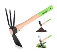 WORKPRO Serfouette Jardinage 36 cm, Houe de Jardin 2 en 1 avec Griffe de Jardin 3 Dents, Outil Jardinage Robuste avec Manche en Bois de Hêtre pour Désherber, Ameublir la Terre et Cultiver Le Sol