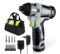 WORKPRO Visseuse à Choc sans Fil 12V avec Batterie 2,0A, Couple de 100N.m, 2000 tr/min, Clé à Choc avec Mandrin à Changement Rapide 6mm et Charge en 1 Heure, Lampe LED, 14 Accessoires et Sac à outils