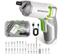 Perceuse Visseuse Sans Fil 3,6V WORKPRO, Visseuse Devisseuse Excentrique Rechargeable avec Batterie 2,0Ah, 7Nm, 2 Sens Rotation + Lampe LED, Cable Charge USB, 24 Accessoires, pour Bricolage, Blanc
