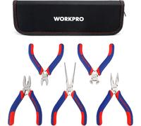 WORKPRO Jeu de Mini Pinces en Acier au Carbone avec Poignée Bi-matière et Sac de Rangement 5 Pièces