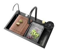 Workstation Kitchen Sink 85 x 46 cm - Single Bowl with Pull-out Tap Cup Washer & Chopping Board - Durable Dishwashing Sink for Home & Commercial Use