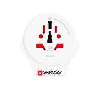 SKROSS | 1.500266 | Adaptateur de Voyage Monde vers Europe (Shuko) avec Prise USB 1.0 5,0 V DC/Max 2,4 A - Puissance et Tension 100V - 1600W / 250V - 4000W - Protection Contre Les Chocs électriques