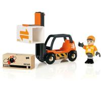 World-33573-Chariot Elévateur-Accessoire Pour Circuit De Train En Bois-Figurine Incluse-Action De Jeu Sans Pile-Jouet Pour Garçons Et Filles Dès 3 Ans