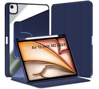 World biz Étui rotatif pour iPad Air 13" M2/M3 (2024/2025) avec porte-crayon, rotation à 360 degrés, support à trois volets, dos transparent, veille/réveil automatique (bleu marine)