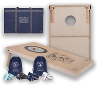 World Cornhole League - Avec sac - Jeu de double planche de 90 x 60 cm - 100% bois - 16 Bean Bags - Professionnel - Ubergames