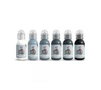 World Famous Limitless A.D. Pancho Lot d'encres grises pastel, 6 bouteilles de 30 ml, nuances du blanc au noir