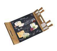 WORLD OF CHEESE Coffret Plateau fromage 44 x 28 cm en verre et bambou + 4 couverts de service