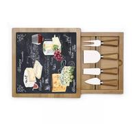 WORLD OF CHEESE Plateau fromage 25.5 X 25.5 cm en verre et bambou avec tiroir + 4 couverts de service