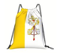 World of Pilgrims Sac de gym Cité du Vatican - Sac à dos avec cordon de serrage jaune et blanc avec blason pape - Sac de sport en polyester robuste - 36 x 42 cm