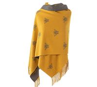 World of Shawls Écharpe d'hiver réversible épaisse avec imprimé bourdon, Moutarde/gris, 65 x 196 cm (excluding tassels)