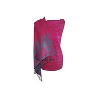 World of Shawls Femmes Floral Motif Cachemire Bordés Pashmina Touché Châle Écharpe Étole Luxueusement Chaud Confortable et Touché Soyeux - Rose vif/Turquoise_5234, 71 x 203cm