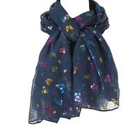 World of Shawls Grande écharpe/sarong/châle pour femme avec imprimé papillon, New Multi Colour Glitter Navy Blue, 100 x 180 cm