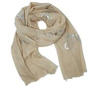 World of Shawls Grande écharpe/sarong/châle pour femme avec imprimé papillon, Papillon Paillettes Beige,