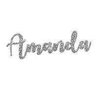 World of Sparkles Amanda Breloque pour gâteau de célébration personnalisée en acrylique de 3 mm d'épaisseur et élégante | Nom/mot personnalisé - 7,6 cm, 10,2 cm, 12,7 cm, 15,2 cm (paillettes argentées