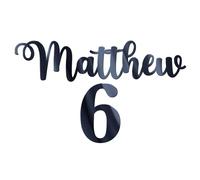 World of Sparkles | Breloque en acrylique pour gâteau de célébration « Matthew 15,2 cm » de 3 mm d'épaisseur et de classe | Nom et numéro personnalisés - 7,6 cm, 10,2 cm, 12,7 cm, 15,2 cm (gris foncé