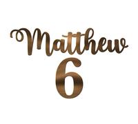 World of Sparkles | Breloque pour gâteau de célébration personnalisée « Matthew 6 » en acrylique de 3 mm d'épaisseur et chic | Nom et numéro personnalisés - 7,6 cm, 10,2 cm, 12,7 cm, 15,2 cm (miroir