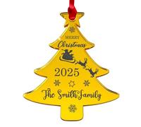 World of Sparkles | Décoration de sapin de Noël personnalisée avec nom de famille | Acrylique personnalisé 3 mm (miroir doré) en forme d'arbre