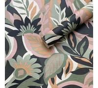 World of Wallpaper Casa Leaf Papier peint floral vert sauge/rose pâle 5902 - Papier peint pour salon, chambre à coucher, couloir