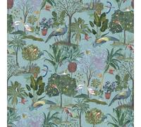 World of Wallpaper Paradise Garden (WOW177) Papier peint peint à la main de style tropical, oiseaux et forêt exotique pour murs d'entité, chambres, salons, bleu (WOW177)