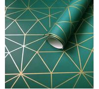 World of Wallpaper Prisme de Métro Triangle Géométrique Papier Peint - Vert émeraude et Or - 10.05m x 53cm