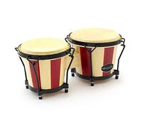 World Rhythm BON14-ST Bongos en chêne - Têtes de 6 et 7 pouces en naturel et rouge, idéal pour les percussions scolaires.