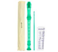 World Rhythm WR-802 Flûte à bec scolaire, flûte à bec 3 pièces, comprenant une baguette de nettoyage, un tableau des doigtés et un sac de transport - Vert