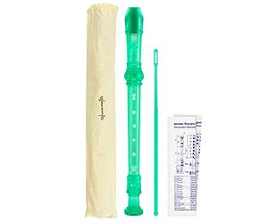 World Rhythm WR-802 Flûte à bec scolaire, flûte à bec 3 pièces, comprenant une baguette de nettoyage, un tableau des doigtés et un sac de transport - Vert