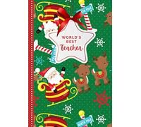 World’s Best Teacher: Santa Reindeer and Snowflake Pattern on Green / 6x9 Daily To Do List Notebook and Christmas Card for Teacher Combo / Teacher Planner Gift For Christmas