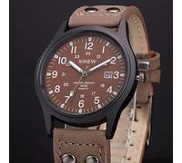 World Time Montre à quartz pour homme avec bracelet en cuir et bracelet rectangulaire, café, One Size