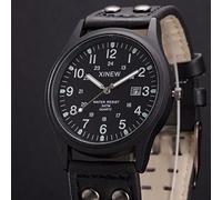 World Time Montre à quartz pour homme avec bracelet en cuir et bracelet rectangulaire, Noir , One Size