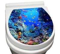 World Toilet Lid Decal - 3D Marine Life Self-Adhesive Bathroom Sticker - Waterproof PVC Sea Theme Wall Art for Toilet Cover & Washroom Decor - 30x35cm Size