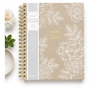 WORLD TRAVELER Planner 2026-2027 - Agenda journalier à spirale 2026-2027 avec liste de choses à faire mensuelles, taille 20,3 x 25,4 cm, motif floral brun clair