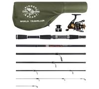 World Traveller Travel Canne à pêche moulinet et étui. Compact 6 sections 2 conseils. 215 cm 7' + 1,9 cm 6' 1" Options de canne à pêche nano-carbone. Appât araignée Carpe brochet pêche en mer