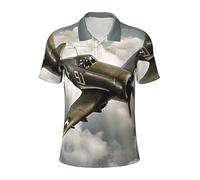 World War Aircraft Avion Polo à manches courtes pour homme Séchage rapide Col de golf, noir, Taille L