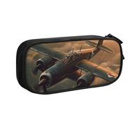 World War Trousse à crayons avec fermeture éclair lisse Motif avion de la guerre mondiale Grande trousse de rangement pour fournitures scolaires et maquillage, Noir , Taille unique, Trousse de beauté