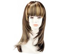 World Wigs Perruque Longue Châtain/Mèches Blondes avec Frange