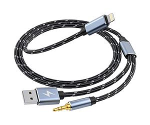 WORLDBOYU Câble de charge Lightning vers jack 3,5 mm 2 en 1, fonctionne avec haut-parleur stéréo de voiture, casque iPhone vers câble auxiliaire stéréo 3,5 mm, compatible avec iPhone 13/12/11/X/8 1 m