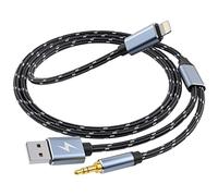 WORLDBOYU Câble de charge Lightning vers jack auxiliaire 3,5 mm 2 en 1, fonctionne avec haut-parleur stéréo de voiture, casque, iPhone vers câble auxiliaire stéréo 3,5 mm, compatible avec iPhone 13/12