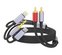 WORLDBOYU Câble USB C 3,5 mm vers RCA, Lightning vers RCA mâle vers adaptateur audio auxiliaire, son HiFi, adaptateur de prise casque, connecteur de câble audio 3 en 1 pour iPhone/iPad, haut-parleur,