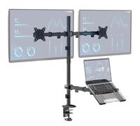 WORLDLIFT Support double moniteur et support pour ordinateur portable pour deux écrans de 17" à 32" et ordinateur portable de 10" à 15", support réglable extra haut, capacité de poids de 9 kg par