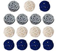 Worldoor Lot de 15 boules en rotin bleu marine, gris et blanc pour décoration de table de mariage, fête de Noël