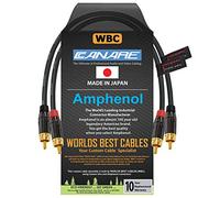 WORLDS BEST CABLES 15 CM RCA Câble Paire - Canare L-4E6S Star-Quad Symétrique Audio Interconnect Câble avec Amphenol ACPL Black Chrome Body, Gold Plated RCA Connecteurs - Directional
