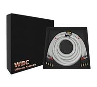 WORLDS BEST CABLES Câble de haut-parleur bi-ampli ultra pur pour canal central avec fiches banane dorées Eminence et gaine en tweed argenté 1,8 m