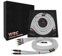 WORLDS BEST CABLES Câble de haut-parleur bi-fil ultra pur OFC de 1,8 m - 7 AWG - Paire de câbles de haut-parleur Hi-Fi audio de qualité supérieure avec fiches banane dorées et gaine en tweed argenté