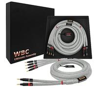 WORLDS BEST CABLES Câble de haut-parleur bi-fil ultra pur OFC de 3,5 m - 9 AWG - Audio Hi-Fi de qualité supérieure - Fiches banane dorées et gaine en tweed argenté
